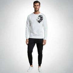 LION Printed White Tracksuit Sweatshirt & Trouser | Warm & Comfortable Winter Wear | XL