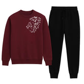 LION Printed Maroon Tracksuit Sweatshirt & Trouser | Warm & Comfortable Winter Wear | Large
