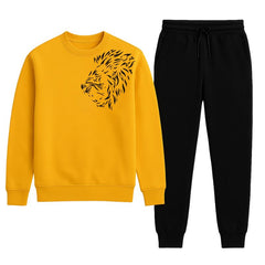 LION Printed Yellow Tracksuit Sweatshirt & Trouser | Warm & Comfortable Winter Wear | Medium
