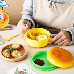 Hamburger Shaped Kids Lunch Box | Portable Multi-Layer Food Container for School & Travel