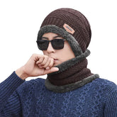 Winter Wool Cap with Neck Warmer Set | Thermal Beanie & Scarf Combo for Men and Women | Brown And Gray