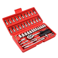 46-Piece Socket Wrench Set | Complete Ratchet Socket & Screwdriver Bit Tool Kit | Chrome Vanadium Steel Repair Tool Set with Storage Case