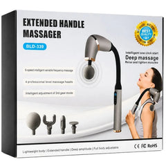 Long Handle Fascial Gun Massager | Model: BLD-339 | Rechargeable Massage Gun with 4 Interchangeable Heads | Full Body Muscle Relaxation