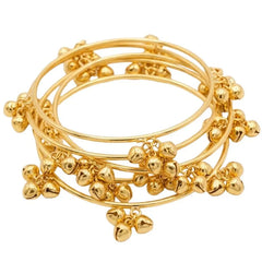 Brass Gold Kashmiri Ghunghroo Bangles Set of 4 Pcs | Traditional Oxidized Indian Festival & Mehndi Jewelry